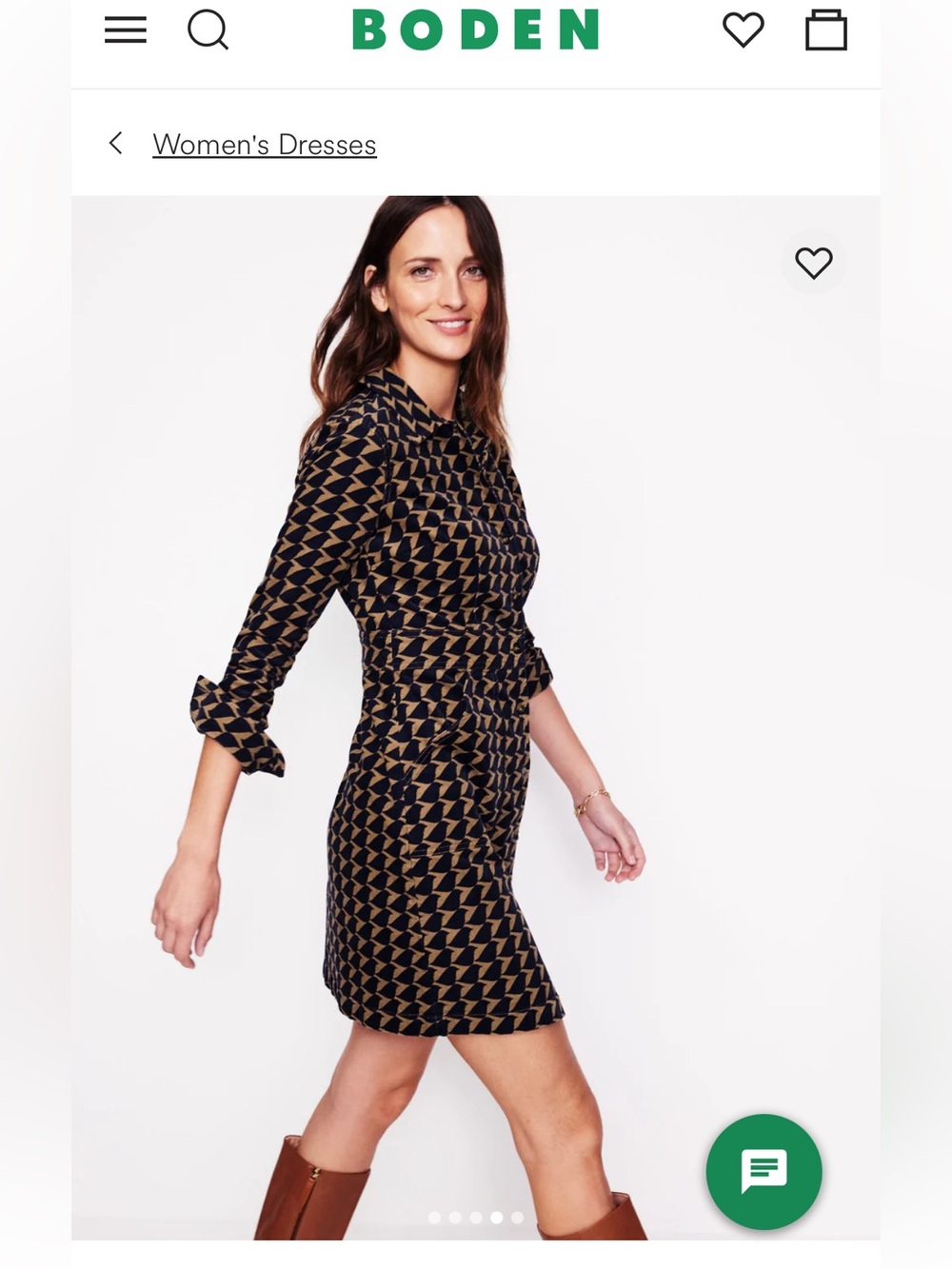Boden Navy and Tan Geometric Mini Shirt Dress | Size US 16-18L / UK 20L - NWOT